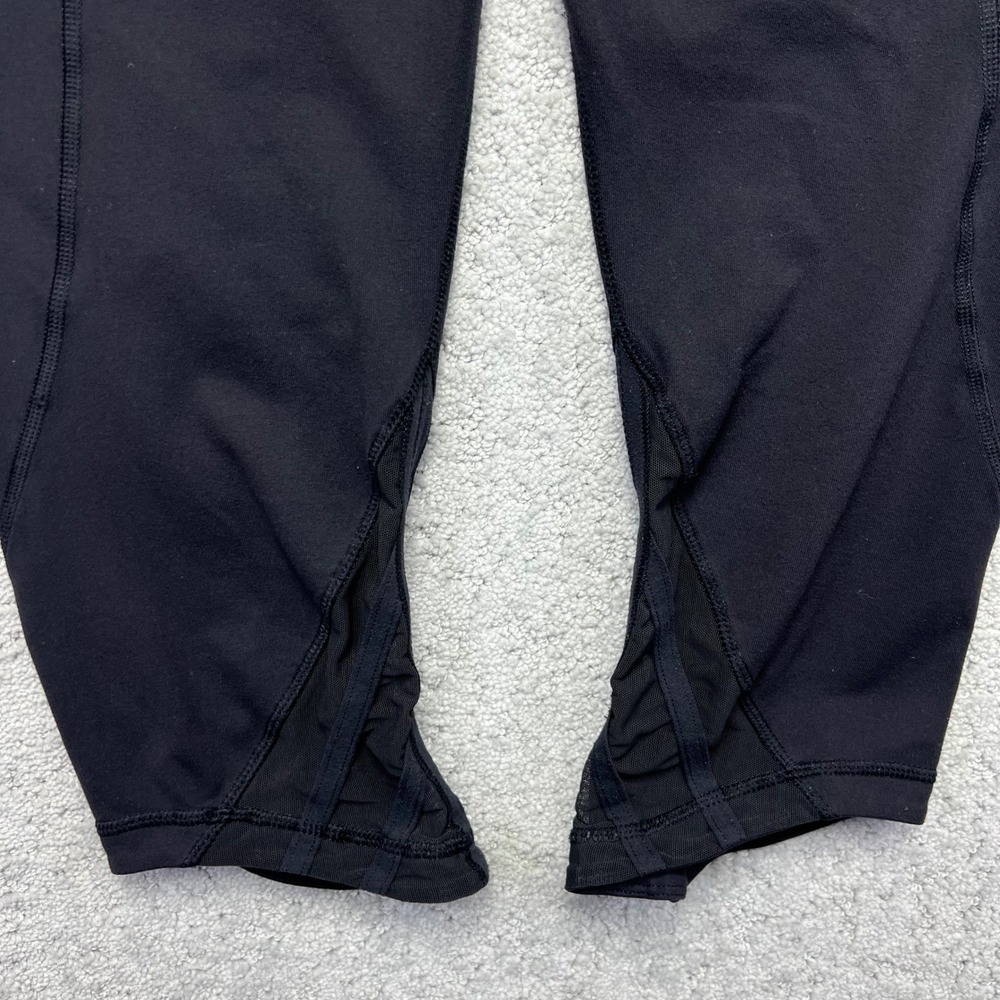 Lululemon Leggings Womens 10 Black High Cropped Mesh Panels Hem Active Yoga - Picture 10 of 14